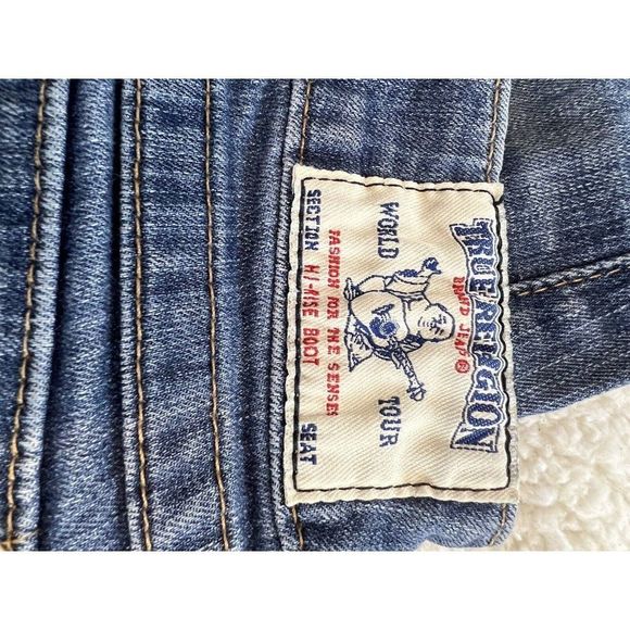 True Religion Hi-Rise Boot Cut Dark Wash Womens Jeans Size 26 Flap Pockets - Picture 6 of 13